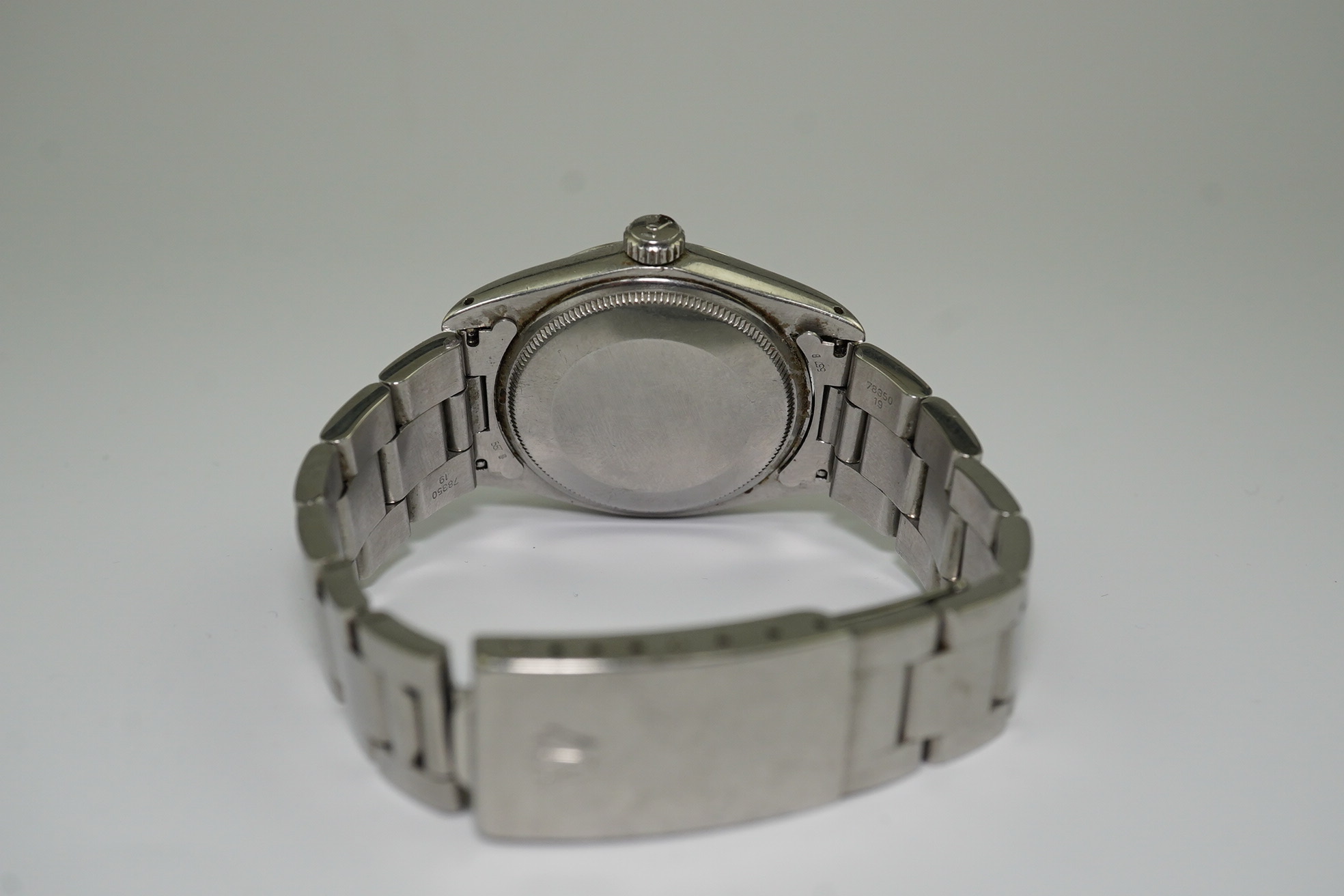 A gentleman's mid 1980's stainless steel Rolex Oyster Perpetual Air-King Date wrist watch, on a stainless steel Rolex bracelet